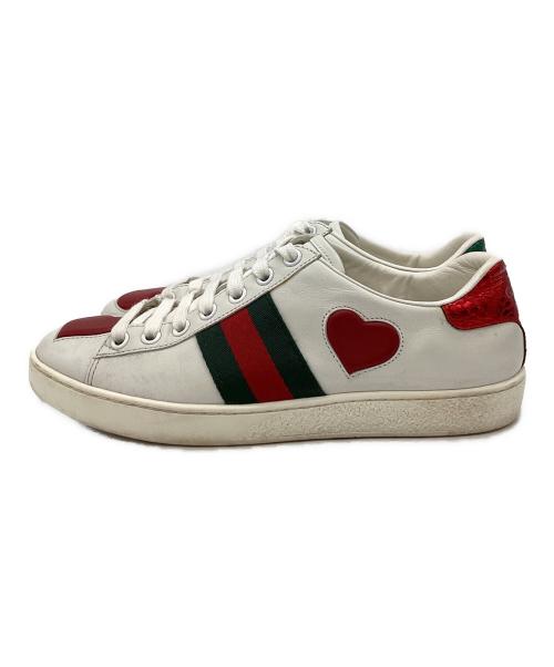 GUCCI（グッチ）GUCCI (グッチ) GUCCI　	Embroidered Heart　ローカットスニーカー ホワイト×グリーン サイズ:SIZE 35の古着・服飾アイテム