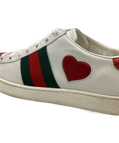 GUCCI（グッチ）GUCCI (グッチ) GUCCI　	Embroidered Heart　ローカットスニーカー ホワイト×グリーン サイズ:SIZE 35の古着・服飾アイテム
