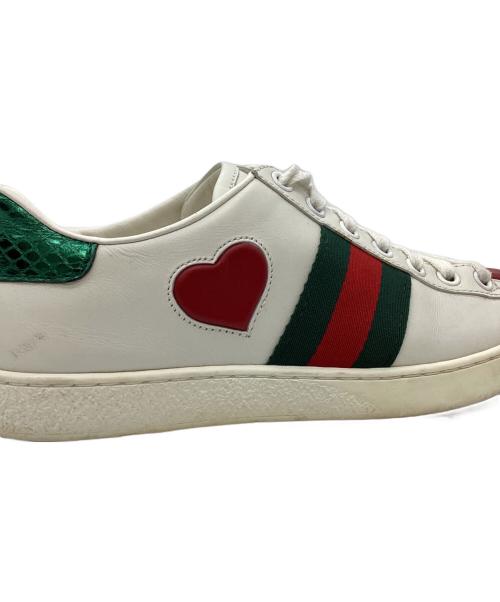 GUCCI（グッチ）GUCCI (グッチ) GUCCI　	Embroidered Heart　ローカットスニーカー ホワイト×グリーン サイズ:SIZE 35の古着・服飾アイテム
