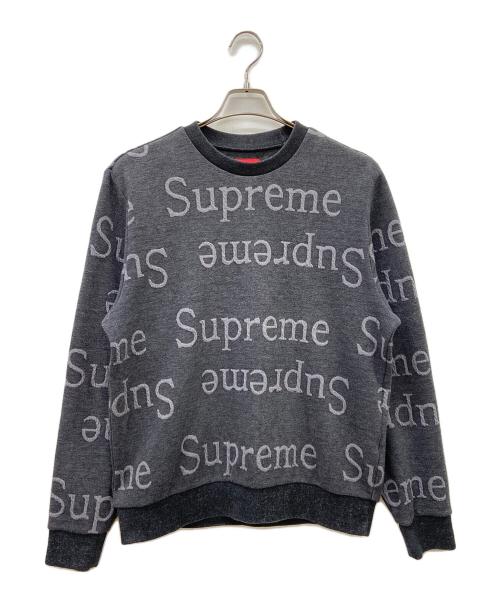 SUPREME（シュプリーム）Supreme (シュプリーム) ジャガードロゴクルーネック グレー×ブラック サイズ:Sの古着・服飾アイテム
