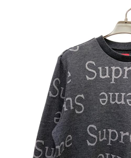 SUPREME（シュプリーム）Supreme (シュプリーム) ジャガードロゴクルーネック グレー×ブラック サイズ:Sの古着・服飾アイテム