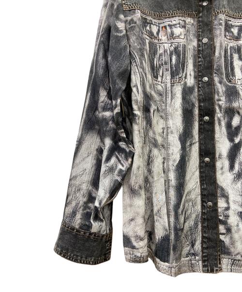 DIESEL（ディーゼル）DIESEL (ディーゼル) C-GILLY-A デニム転写シャツ グレー×ホワイト サイズ:42の古着・服飾アイテム