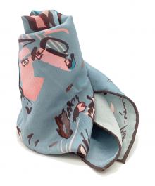 HERMES（エルメス）の古着「HERMES　カレ70 左岸のラブソディ　シルクスカーフ」｜ブルー×ピンク