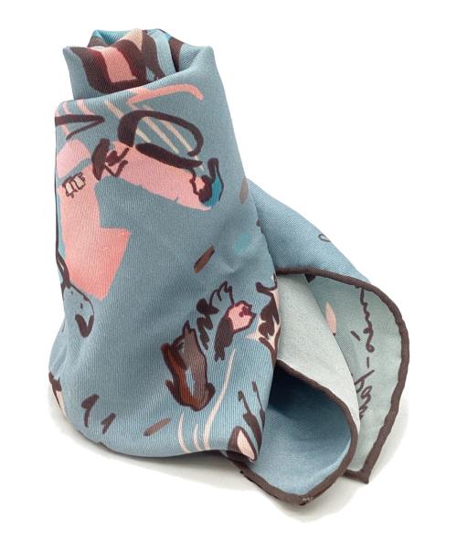 HERMES（エルメス）HERMES (エルメス) HERMES　カレ70 左岸のラブソディ　シルクスカーフ ブルー×ピンクの古着・服飾アイテム