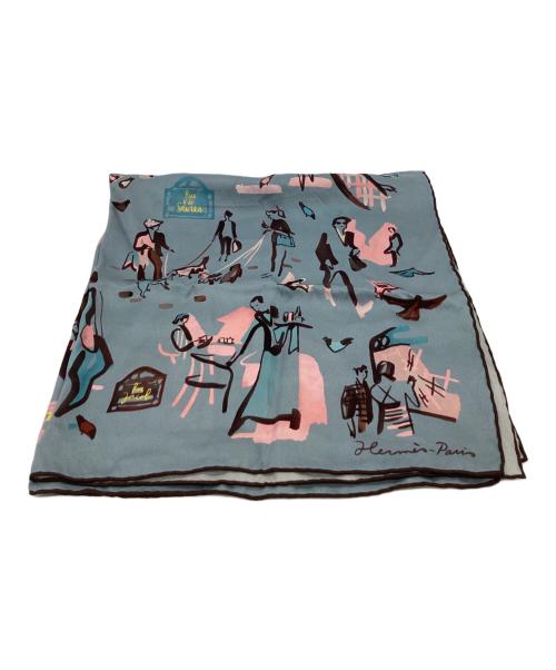 HERMES（エルメス）HERMES (エルメス) HERMES　カレ70 左岸のラブソディ　シルクスカーフ ブルー×ピンクの古着・服飾アイテム