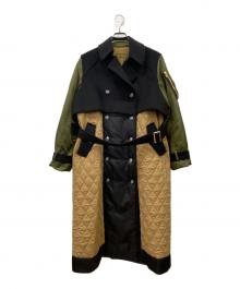 Risley（リズレー）の古着「RISLEY　docking long trench coat　中綿コート」｜ブラック×オリーブ