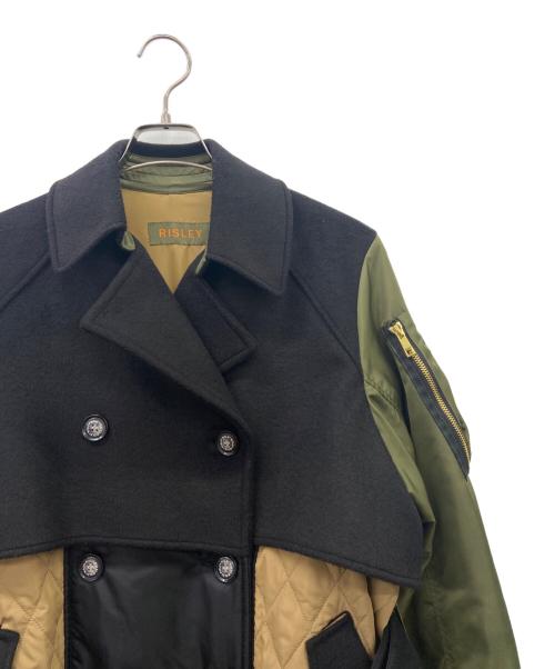 Risley（リズレー）RISLEY (リズレー) RISLEY　docking long trench coat　中綿コート ブラック×オリーブ サイズ:FREEの古着・服飾アイテム