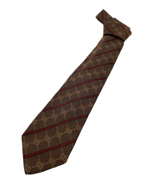 GUCCI（グッチ）GUCCI (グッチ) GG柄ネクタイ ブラウン×レッド サイズ:不明の古着・服飾アイテム