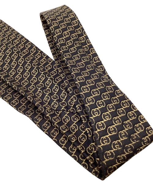 GUCCI（グッチ）GUCCI (グッチ) GG柄シルクネクタイ ブラック×ゴールド サイズ:不明の古着・服飾アイテム