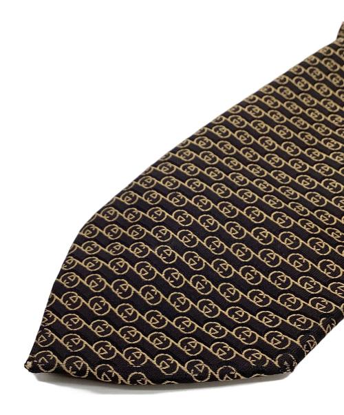 GUCCI（グッチ）GUCCI (グッチ) GG柄シルクネクタイ ブラック×ゴールド サイズ:不明の古着・服飾アイテム