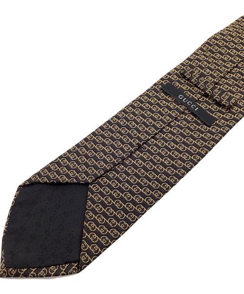 GUCCI（グッチ）GUCCI (グッチ) GG柄シルクネクタイ ブラック×ゴールド サイズ:不明の古着・服飾アイテム