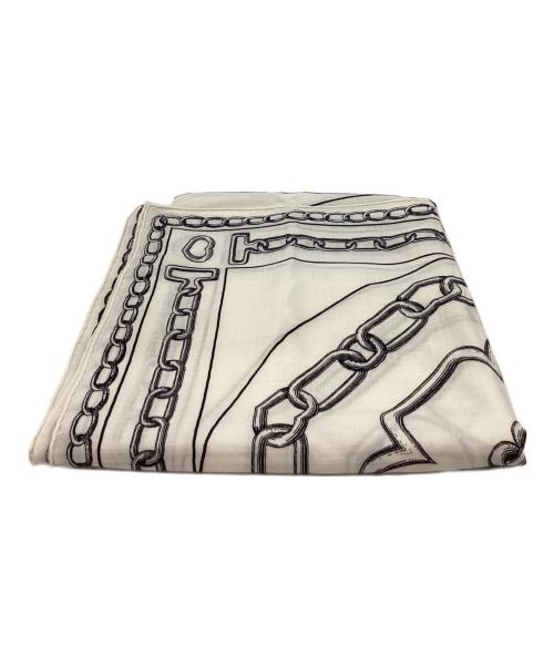 HERMES（エルメス）HERMES (エルメス) HERMES　カレイドスコープ・エフェクト　大判ストール ベージュ×ブラックの古着・服飾アイテム