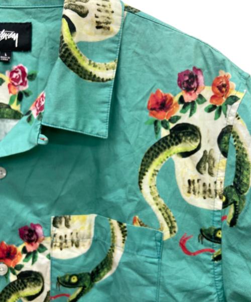 stussy（ステューシー）stussy (ステューシー) 半袖シャツ グリーン×ホワイト サイズ:Lの古着・服飾アイテム