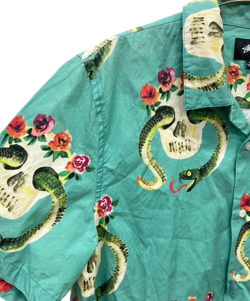 stussy（ステューシー）stussy (ステューシー) 半袖シャツ グリーン×ホワイト サイズ:Lの古着・服飾アイテム