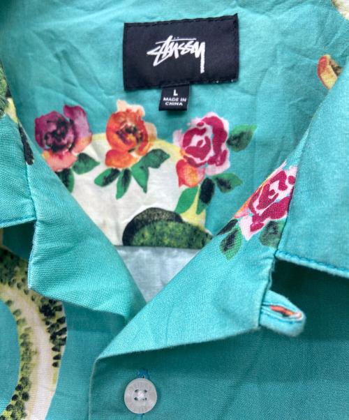 stussy（ステューシー）stussy (ステューシー) 半袖シャツ グリーン×ホワイト サイズ:Lの古着・服飾アイテム