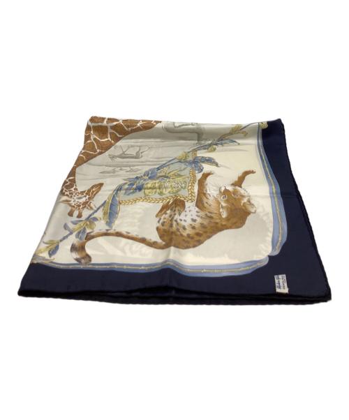 Salvatore Ferragamo（サルヴァトーレ フェラガモ）Salvatore Ferragamo (サルヴァトーレ フェラガモ) Salvatore Ferragamo　キリン　大判シルクスカーフ ホワイト×ブラックの古着・服飾アイテム