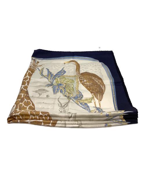 Salvatore Ferragamo（サルヴァトーレ フェラガモ）Salvatore Ferragamo (サルヴァトーレ フェラガモ) Salvatore Ferragamo　キリン　大判シルクスカーフ ホワイト×ブラックの古着・服飾アイテム