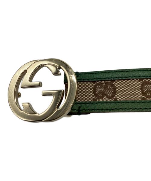 GUCCI（グッチ）GUCCI (グッチ) GUCCI　GGキャンバス　インターロッキングベルト ベージュ×グリーンの古着・服飾アイテム