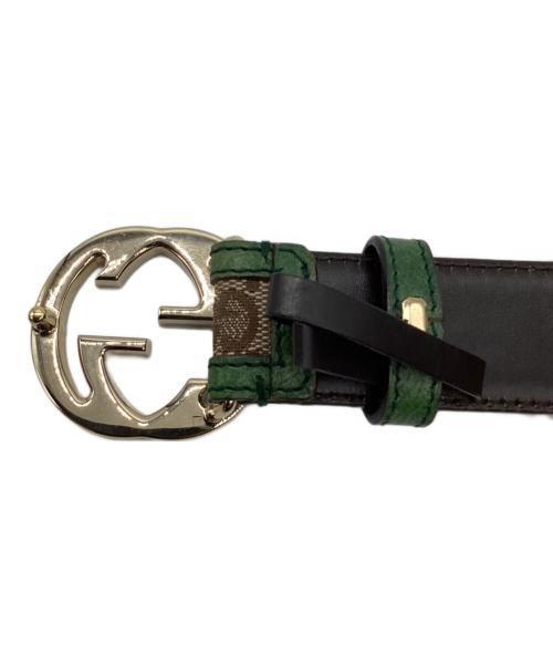 GUCCI（グッチ）GUCCI (グッチ) GUCCI　GGキャンバス　インターロッキングベルト ベージュ×グリーンの古着・服飾アイテム