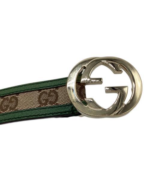 GUCCI（グッチ）GUCCI (グッチ) GUCCI　GGキャンバス　インターロッキングベルト ベージュ×グリーンの古着・服飾アイテム