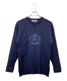 Burberry's（バーバリー）の古着「Burberry's　ロゴケーブルニット 80s-90s イングランド製　厚手ニット」｜ネイビー