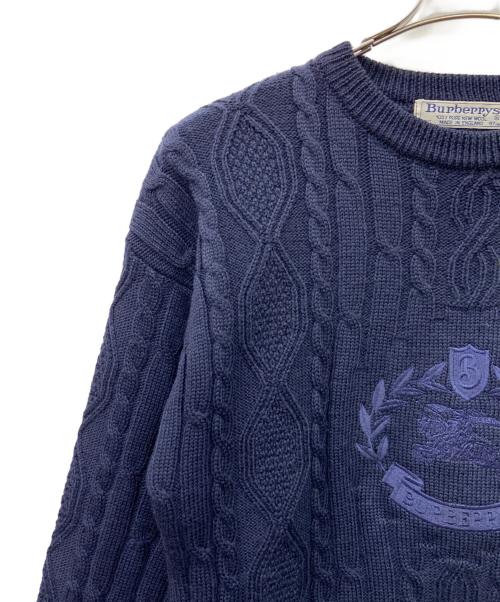 Burberry's（バーバリー）Burberry's (バーバリー) Burberry's　ロゴケーブルニット 80s-90s イングランド製　厚手ニット ネイビー サイズ:38の古着・服飾アイテム