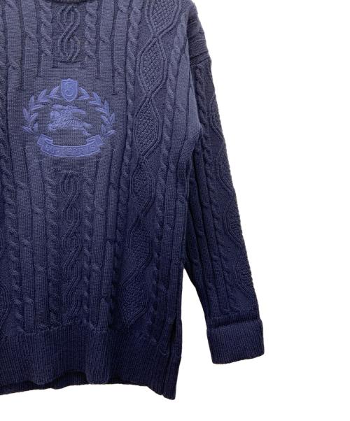 Burberry's（バーバリー）Burberry's (バーバリー) Burberry's　ロゴケーブルニット 80s-90s イングランド製　厚手ニット ネイビー サイズ:38の古着・服飾アイテム