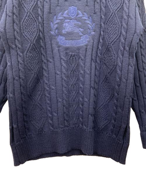 Burberry's（バーバリー）Burberry's (バーバリー) Burberry's　ロゴケーブルニット 80s-90s イングランド製　厚手ニット ネイビー サイズ:38の古着・服飾アイテム