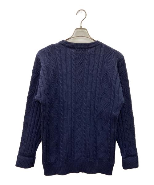 Burberry's（バーバリー）Burberry's (バーバリー) Burberry's　ロゴケーブルニット 80s-90s イングランド製　厚手ニット ネイビー サイズ:38の古着・服飾アイテム