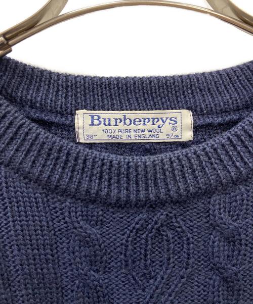 Burberry's（バーバリー）Burberry's (バーバリー) Burberry's　ロゴケーブルニット 80s-90s イングランド製　厚手ニット ネイビー サイズ:38の古着・服飾アイテム
