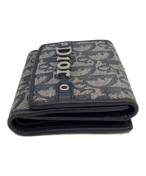 Christian Dior（クリスチャン ディオール）Christian Dior (クリスチャン ディオール) Christian Dior 　トロッター　3つ折り財布 ネイビー×ベージュの古着・服飾アイテム