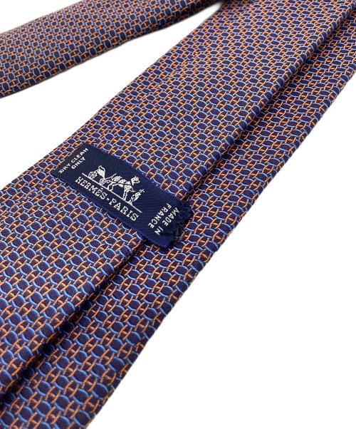 HERMES（エルメス）HERMES (エルメス) Hロゴシルク100％ネクタイ ネイビー×オレンジ サイズ:なしの古着・服飾アイテム