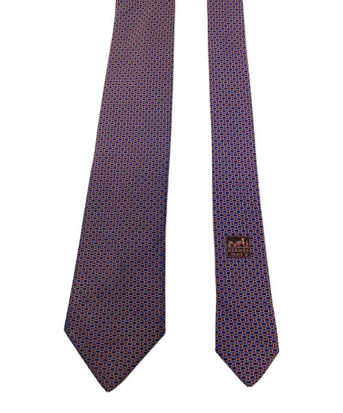 HERMES（エルメス）HERMES (エルメス) Hロゴシルク100％ネクタイ ネイビー×オレンジ サイズ:なしの古着・服飾アイテム