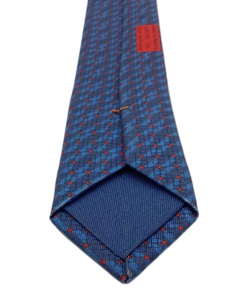 HERMES（エルメス）HERMES (エルメス) 総柄シルク100％ネクタイ ネイビー×レッド サイズ:なしの古着・服飾アイテム