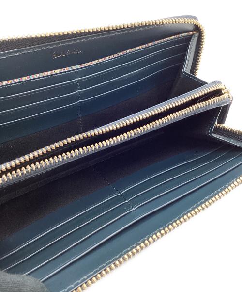 PAUL SMITH（ポールスミス）Paul Smith (ポールスミス) Paul Smith　マーケトリーストライプラビット　ラウンドファスナー長財布 ネイビーの古着・服飾アイテム