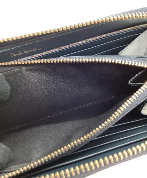 PAUL SMITH（ポールスミス）Paul Smith (ポールスミス) Paul Smith　マーケトリーストライプラビット　ラウンドファスナー長財布 ネイビーの古着・服飾アイテム