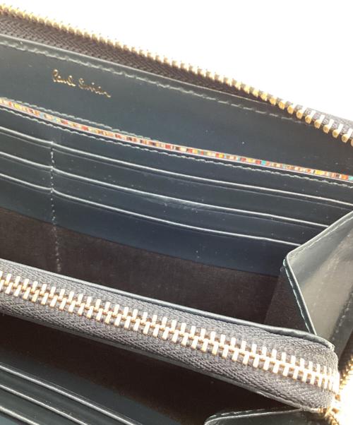 PAUL SMITH（ポールスミス）Paul Smith (ポールスミス) Paul Smith　マーケトリーストライプラビット　ラウンドファスナー長財布 ネイビーの古着・服飾アイテム