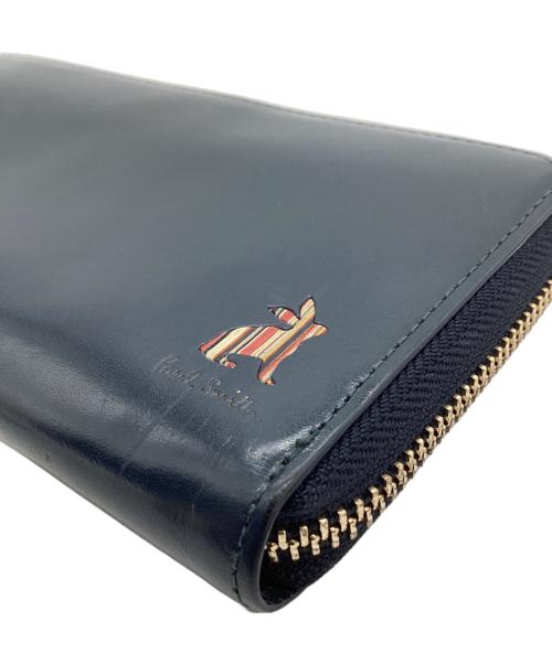 PAUL SMITH（ポールスミス）Paul Smith (ポールスミス) Paul Smith　マーケトリーストライプラビット　ラウンドファスナー長財布 ネイビーの古着・服飾アイテム