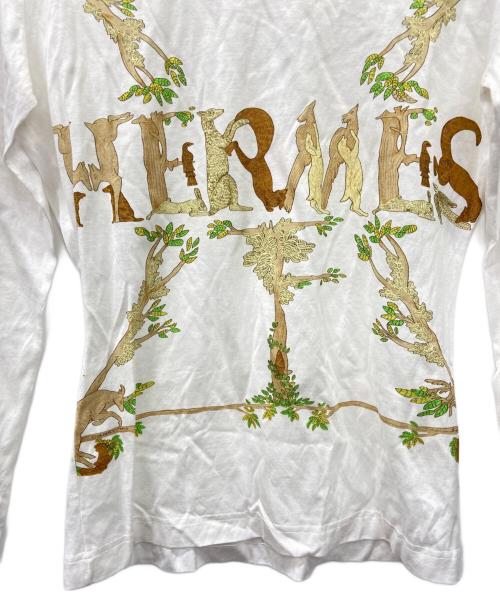 HERMES（エルメス）HERMES (エルメス) HERMES　アニマルロゴ OLD  長袖カットソー ホワイト×ブラウン サイズ:Sの古着・服飾アイテム