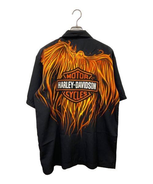 HARLEY-DAVIDSON（ハーレーダビッドソン）HARLEY-DAVIDSON (ハーレーダビッドソン) 半袖シャツ ブラック×オレンジ サイズ:Ｓの古着・服飾アイテム