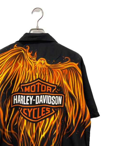 HARLEY-DAVIDSON（ハーレーダビッドソン）HARLEY-DAVIDSON (ハーレーダビッドソン) 半袖シャツ ブラック×オレンジ サイズ:Ｓの古着・服飾アイテム