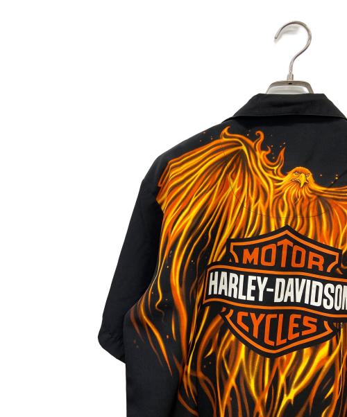 HARLEY-DAVIDSON（ハーレーダビッドソン）HARLEY-DAVIDSON (ハーレーダビッドソン) 半袖シャツ ブラック×オレンジ サイズ:Ｓの古着・服飾アイテム