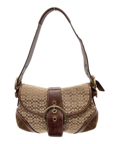 COACH（コーチ）COACH (コーチ) COACH　シグネチャー　ショルダーバッグ ベージュ×ブラウンの古着・服飾アイテム