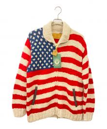 CANADIAN SWEATER（カナディアンセーター）の古着「カウチンニットカーディガン」｜レッド×ベージュ