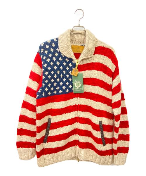 CANADIAN SWEATER（カナディアンセーター）CANADIAN SWEATER (カナディアンセーター) カウチンニットカーディガン レッド×ベージュ サイズ:42の古着・服飾アイテム