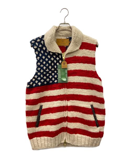 CANADIAN SWEATER（カナディアンセーター）CANADIAN SWEATER (カナディアンセーター) ニットベスト レッド×ベージュ サイズ:42の古着・服飾アイテム