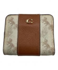 COACH（コーチ）の古着「COACH 　ビルフォールド 　ウォレット・ホース アンド キャリッジ プリント 　2つ折り財布」｜ホワイト×ブラウン