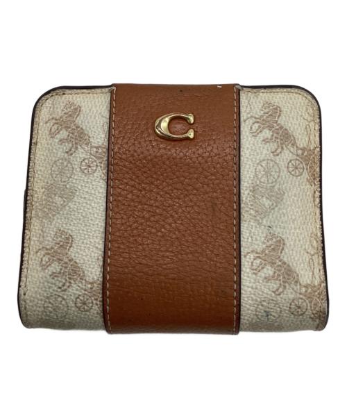 COACH（コーチ）COACH (コーチ) COACH 　ビルフォールド 　ウォレット・ホース アンド キャリッジ プリント 　2つ折り財布 ホワイト×ブラウンの古着・服飾アイテム