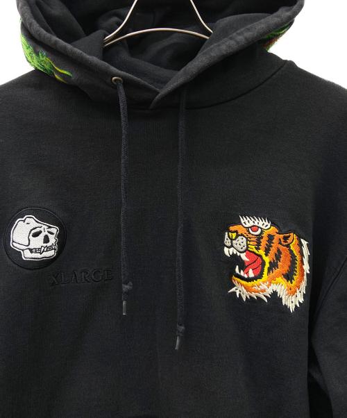 X-LARGE（エクストララージ）X-LARGE (エクストララージ) TIGER EMBROIDERY フーディースウェット ブラック サイズ:Lの古着・服飾アイテム