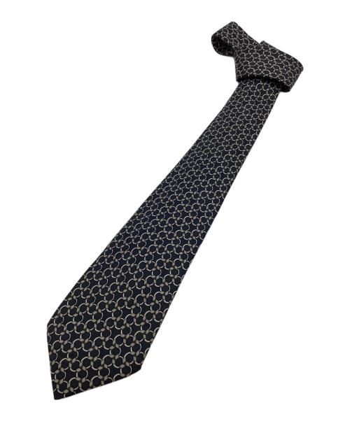 HERMES（エルメス）HERMES (エルメス) HERMES　ネクタイ ブラック×グレー サイズ:不明（実寸サイズ参照）の古着・服飾アイテム